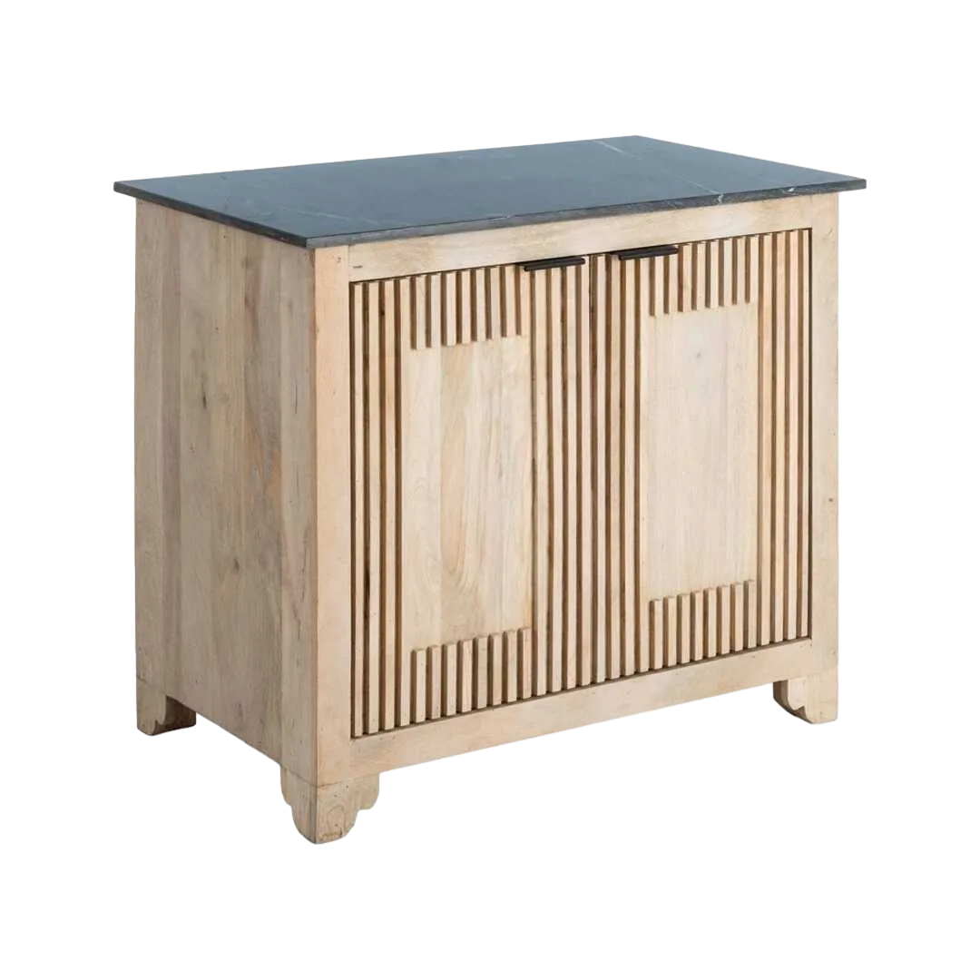 Aparador de madera de mango y mármol para salón con puertas y patas 7,5cm 95x57x90cm - Ixia - 614464IX - foto-transparente