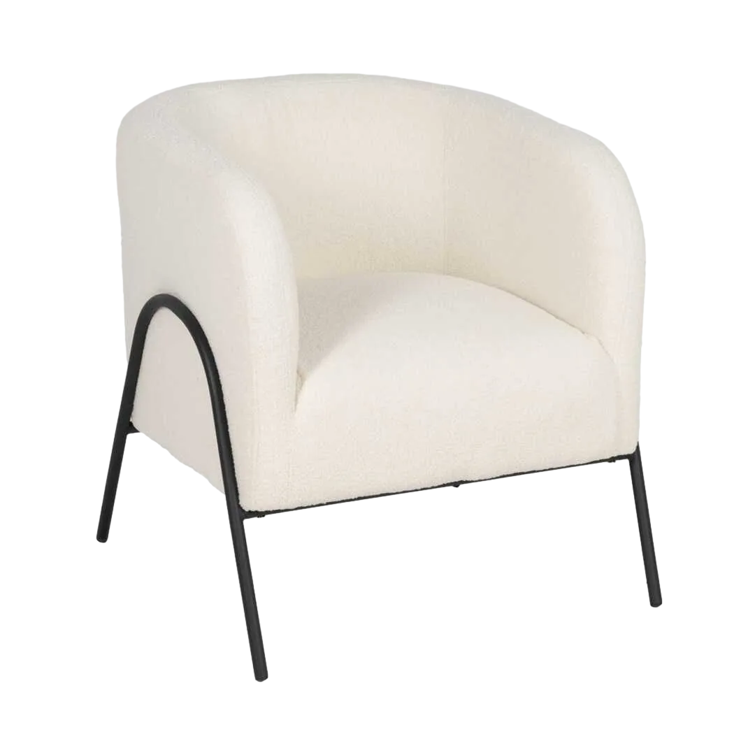 Sillón blanco en tejido y metal para salón con relleno de foam y algodón elástico 68x66x74cm - Ixia - 614513IX - foto-transparente