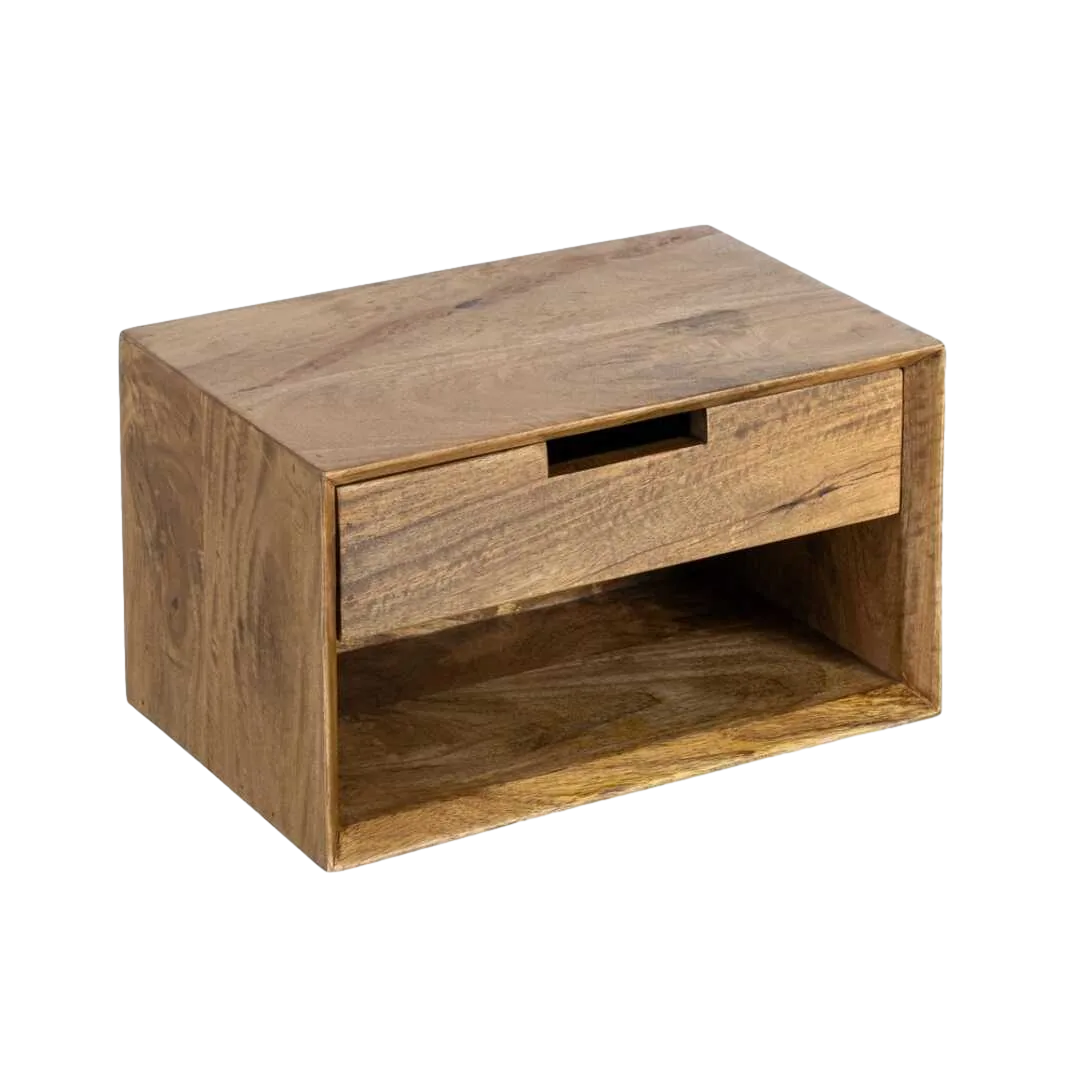 Mesita flotante de madera de mango color miel con cajón 40x25x23cm - Ixia - 614593IX - foto-transparente