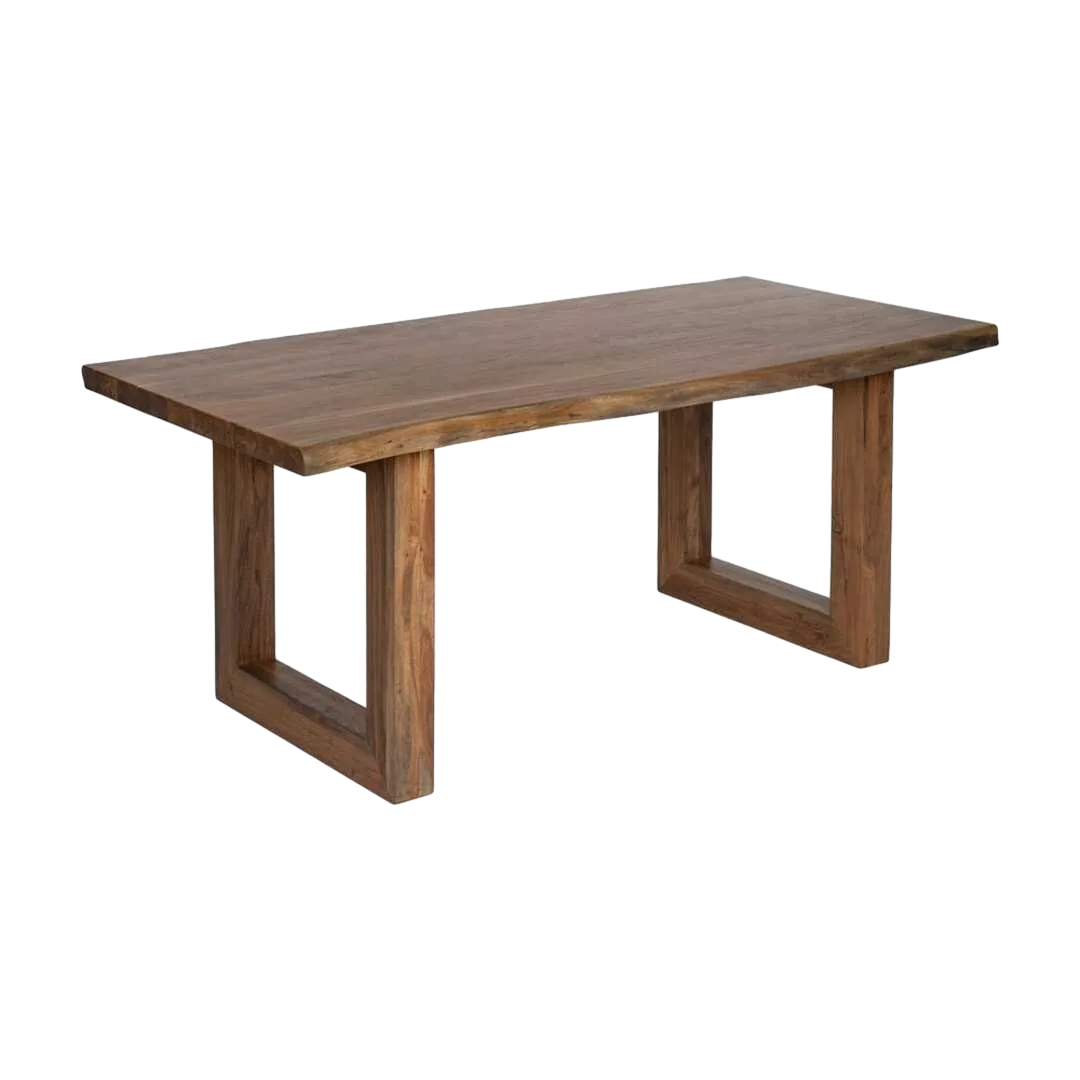 Mesa de comedor marrón de madera de acacia con patas regulables en 3 posiciones 180x90x77cm - Ixia - 614595IX - foto-transparente