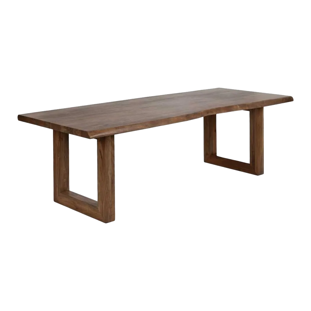 Mesa de comedor madera de acacia marrón tablero 5cm patas regulables 3 posiciones 240x100x76cm - Ixia - 614596IX - foto-transparente