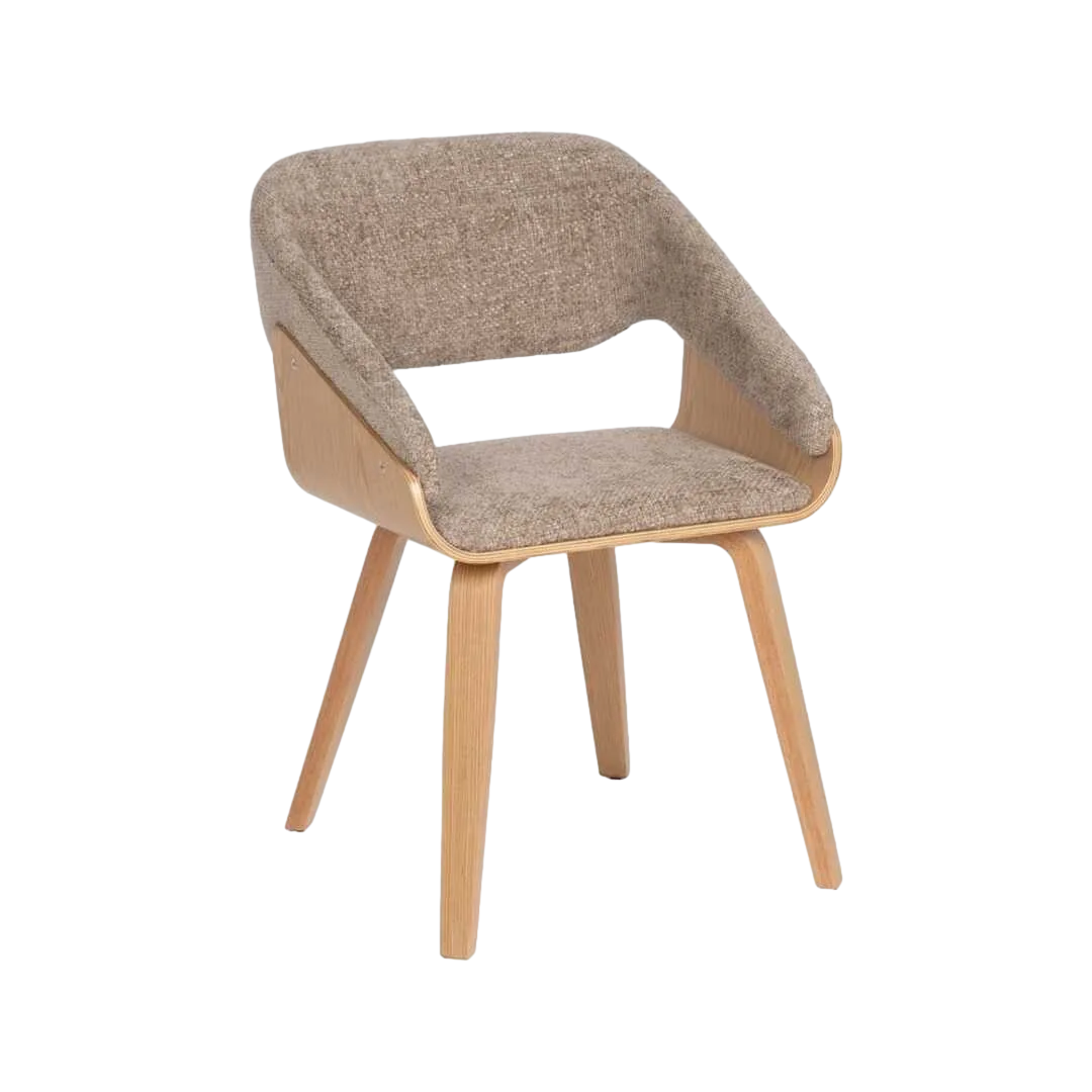 Silla tapizada en tejido beige y marrón con estructura en madera de haya 51x55x75cm - Ixia - 614598IX - foto-transparente