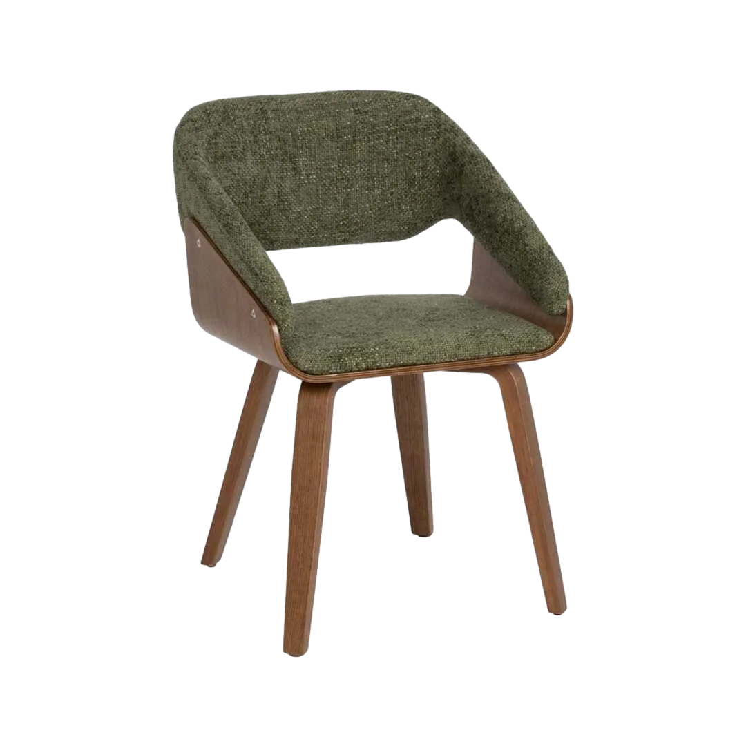 Silla tapizada en tejido verde y marrón con estructura de madera de haya 51x55x75cm - Ixia - 614599IX - foto-transparente