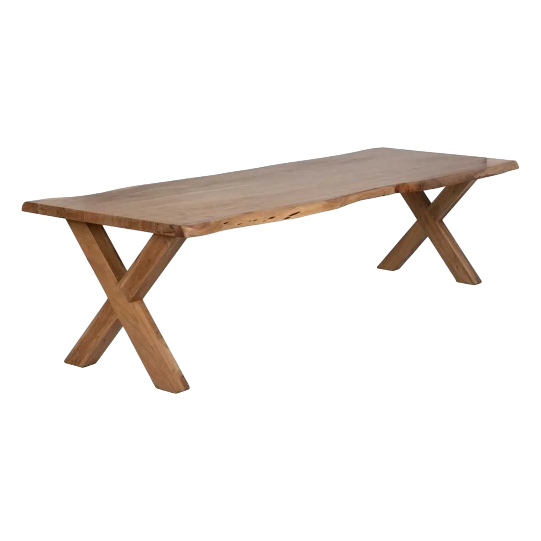 Mesa comedor natural en madera de acacia con tablero 5cm y patas regulables en 3 posiciones 280x100x76cm - Ixia - 614601IX - foto-transparente