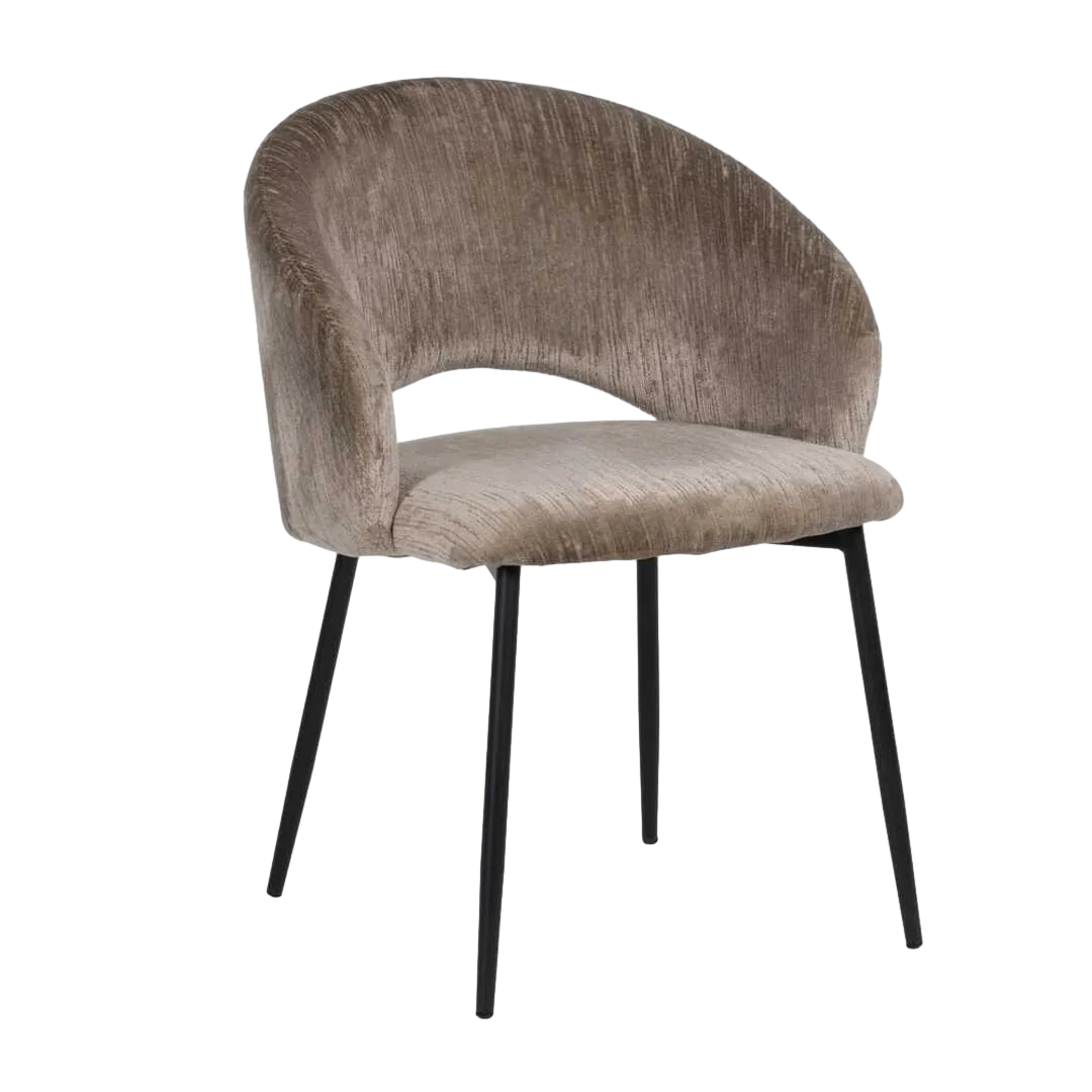 Silla tapizada en tejido poliéster color taupe con patas de hierro 58x60x80.50cm - Ixia - 614603IX - foto-transparente