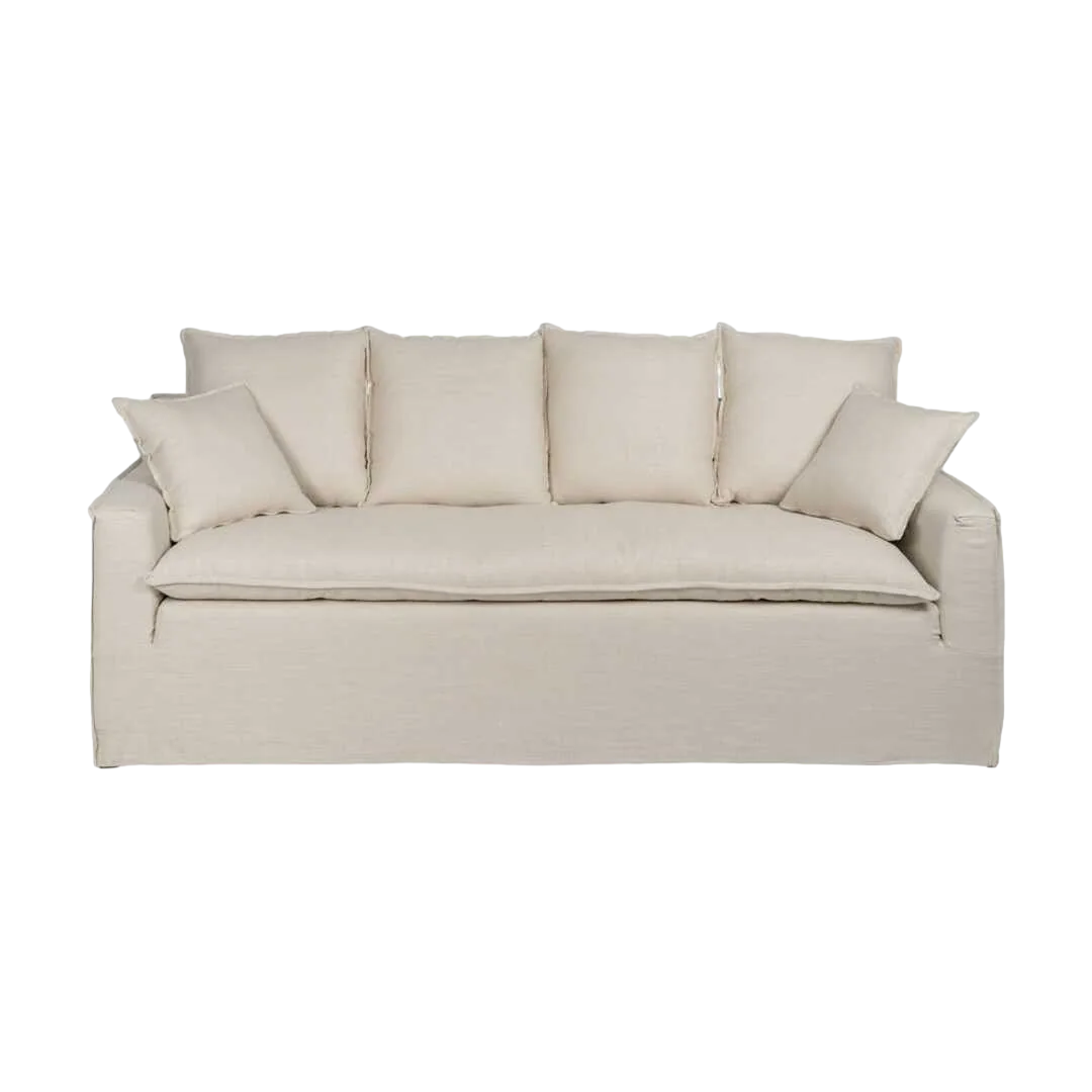 Sofá 4 plazas crema desenfundable en tejido viscosa y lino patas de madera 220x100x91cm - Ixia - 614609IX - foto-transparente