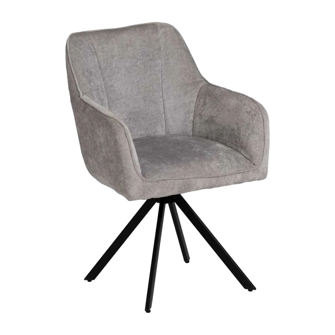 Silla con brazos tapizada en tejido gris claro y estructura metálica 58x58x83cm - Ixia - 614610IX - foto-transparente
