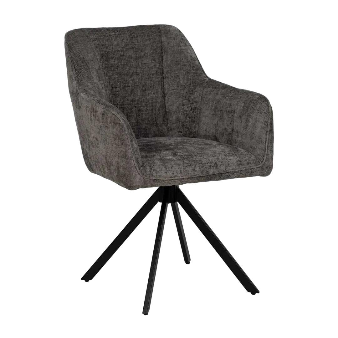 Silla con brazos tapizada en tejido gris oscuro con estructura metálica 58x58x83cm - Ixia - 614611IX - foto-transparente