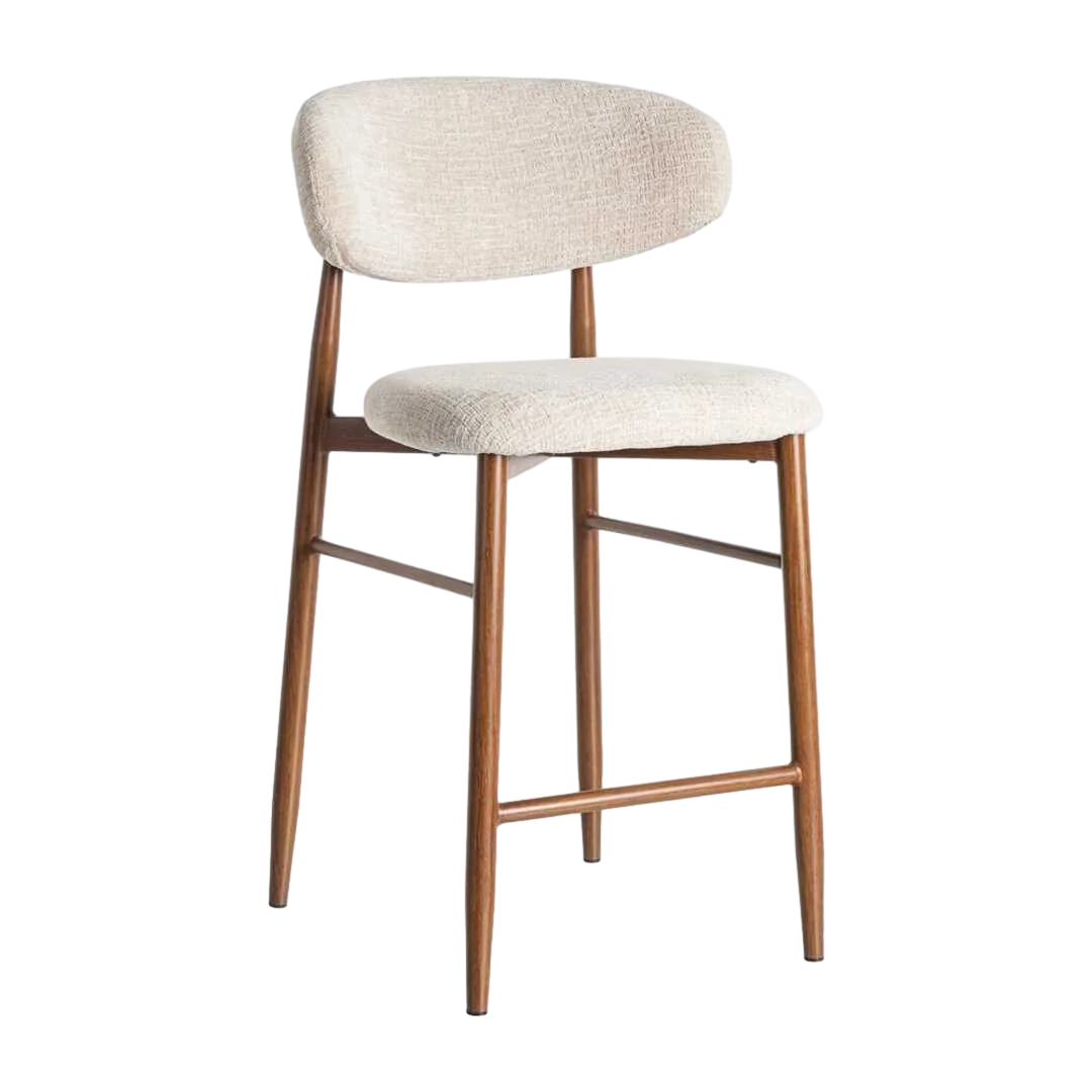 Taburete beige tapizado en tejido 100% poliéster con estructura metálica en acero 53x52x95cm - Ixia - 614626IX - foto-transparente