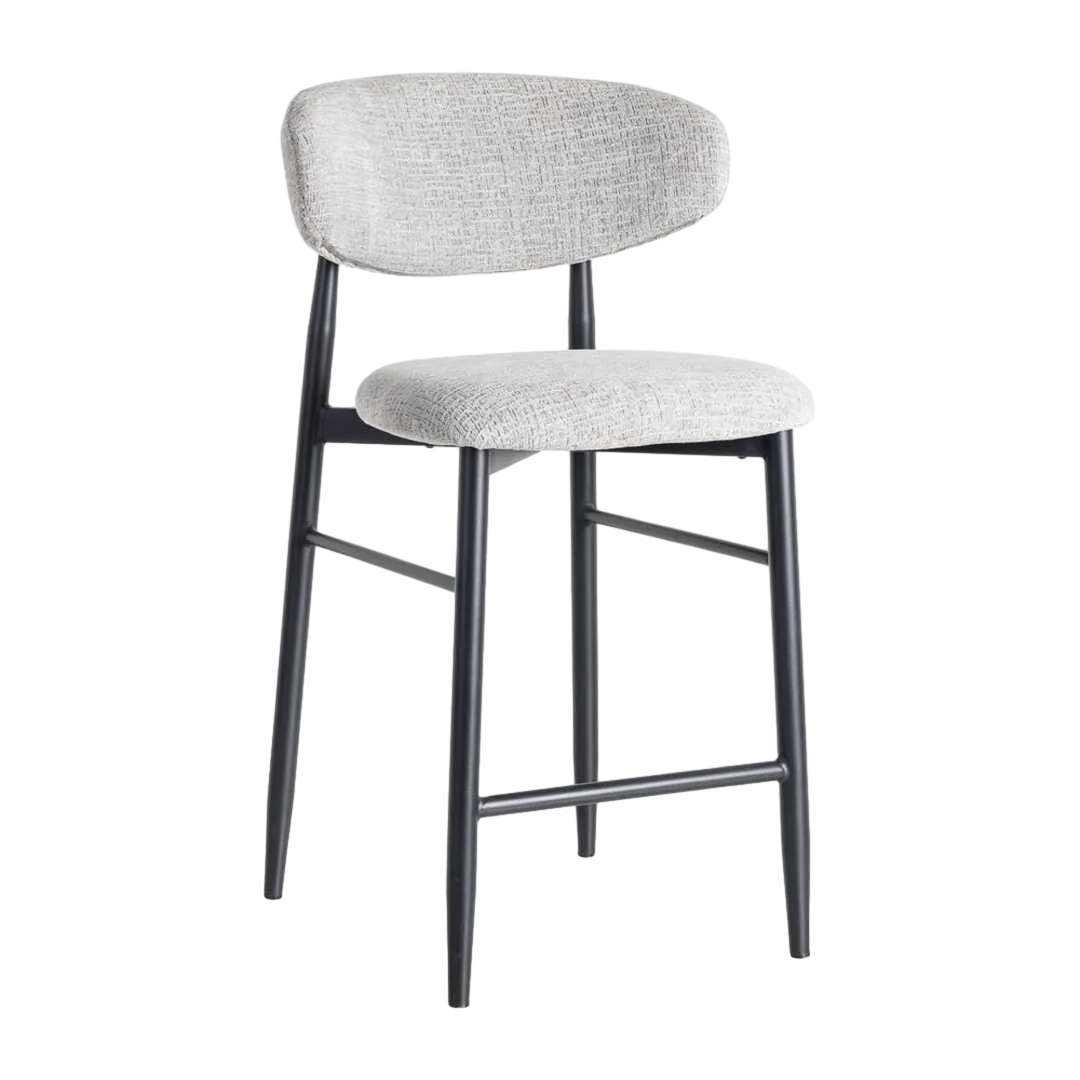 Taburete gris tapizado en tejido 100% poliéster con estructura de acero 53x52x95cm - Ixia - 614629IX - foto-transparente