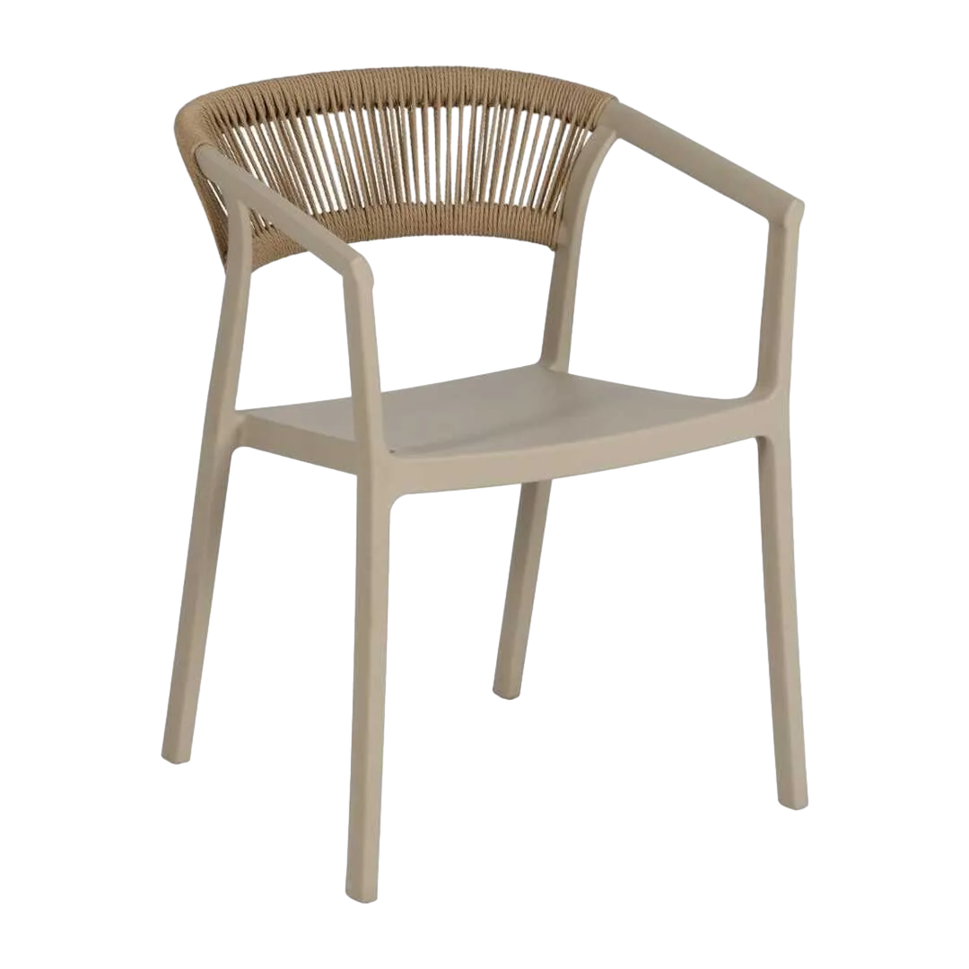 Silla apilable beige en polipropileno con cuerda de polietileno 56x52x76cm - Ixia - 614706IX - foto-transparente