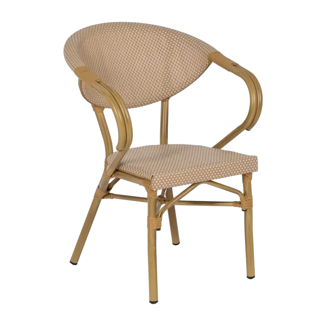 Silla beige apilable en aluminio y textileno para exterior 57x58.50x82cm - Ixia - 614715IX - foto-transparente