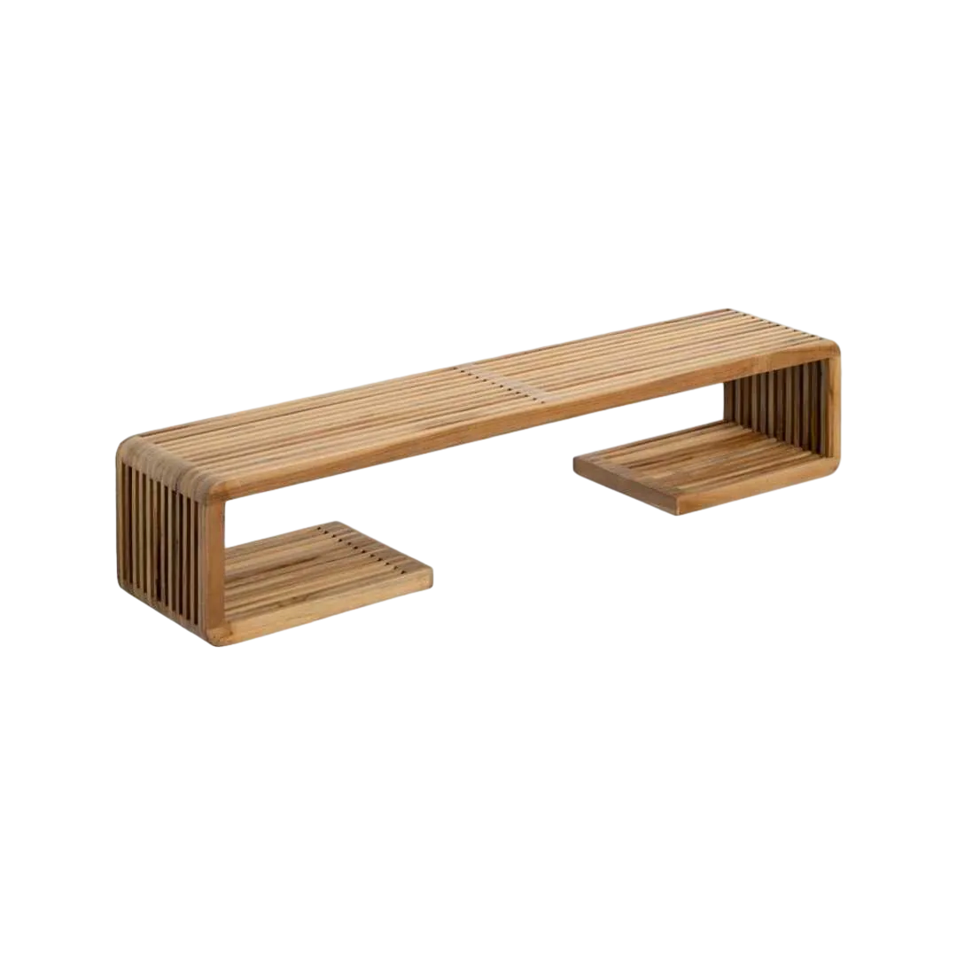 Estante natural de madera de teca reciclada para salón 100x21x20cm - Ixia - 614734IX - foto-transparente