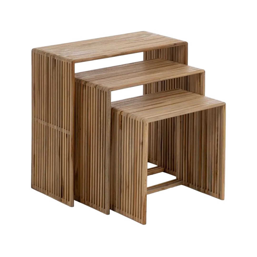 Set de 3 mesas auxiliares en madera de teca natural 65x30x66cm - Ixia - 614738IX - foto-transparente