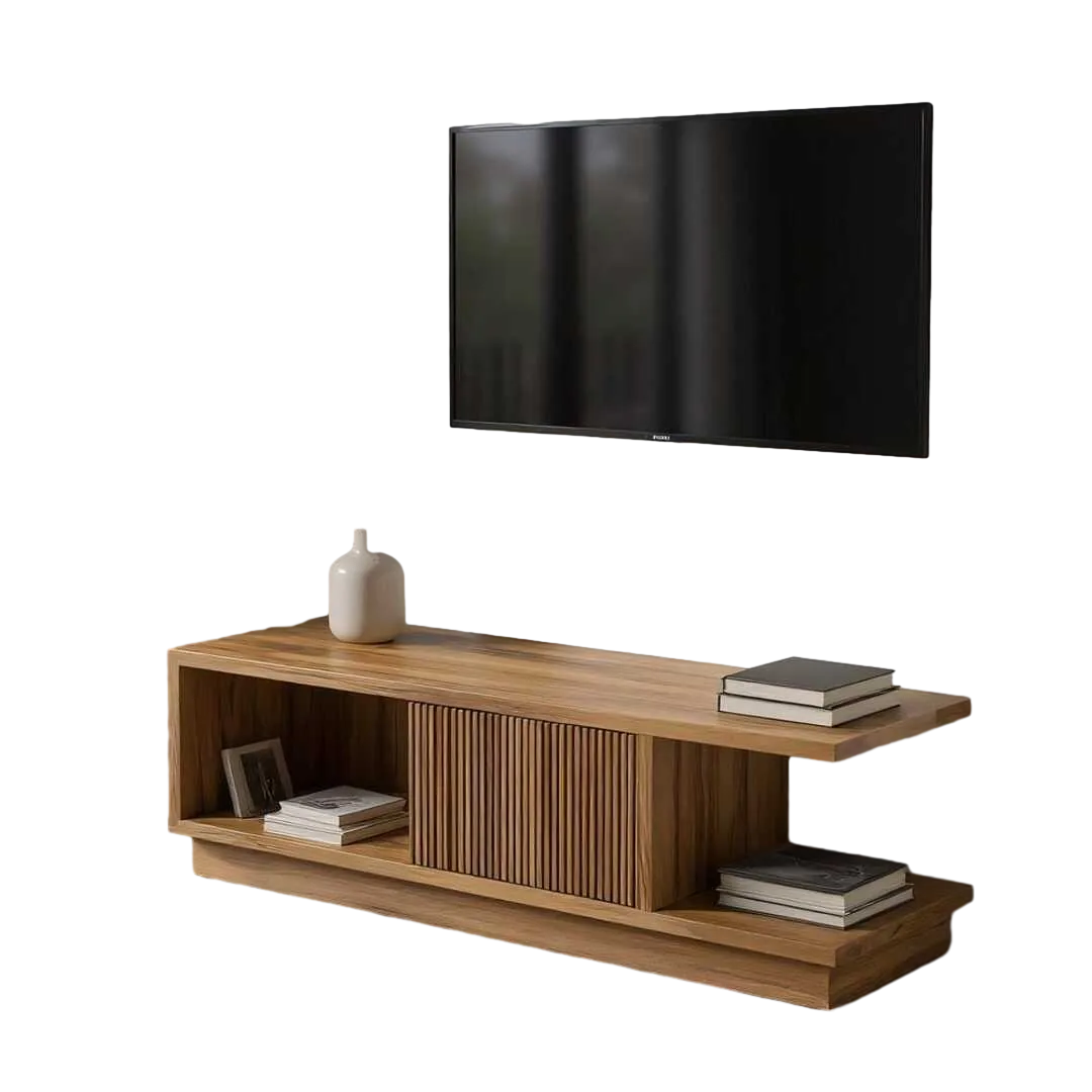 Mueble TV Bellamonte en madera de teca reciclada color natural - Ixia 135x35x39cm - Ixia - 614746IX - foto-transparente