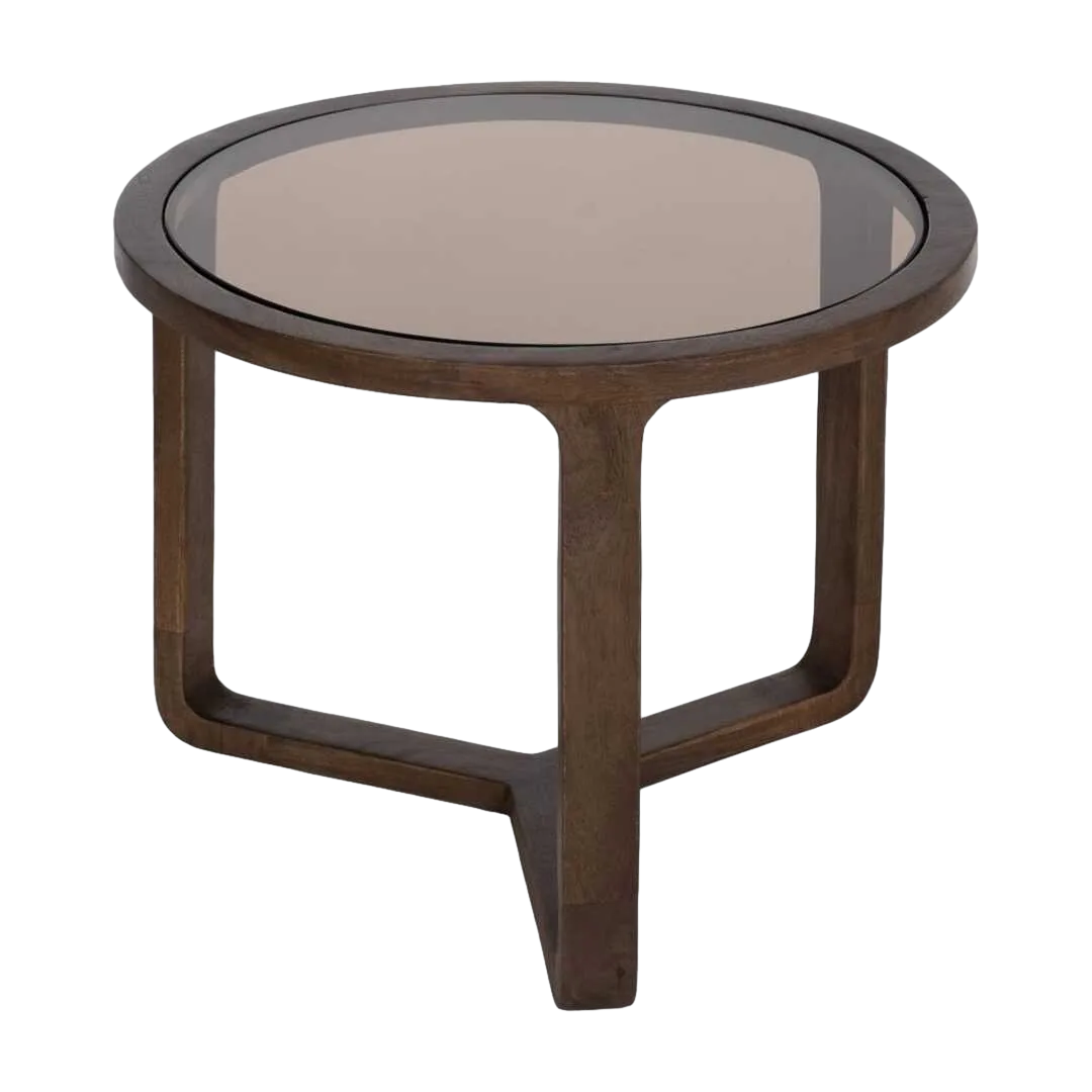 Mesa de centro para salón madera de mango con cristal ámbar 60x60x48cm - Ixia - 614761IX - foto-transparente