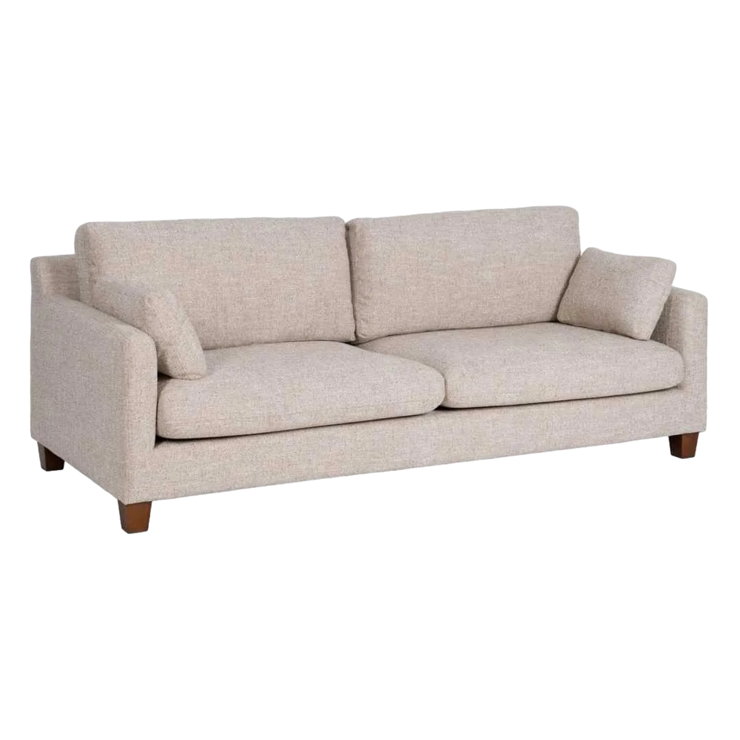 Sofá 3 plazas beige en tejido y estructura de madera con cojines desenfundables 221x90x87cm - Ixia - 614771IX - foto-transparente