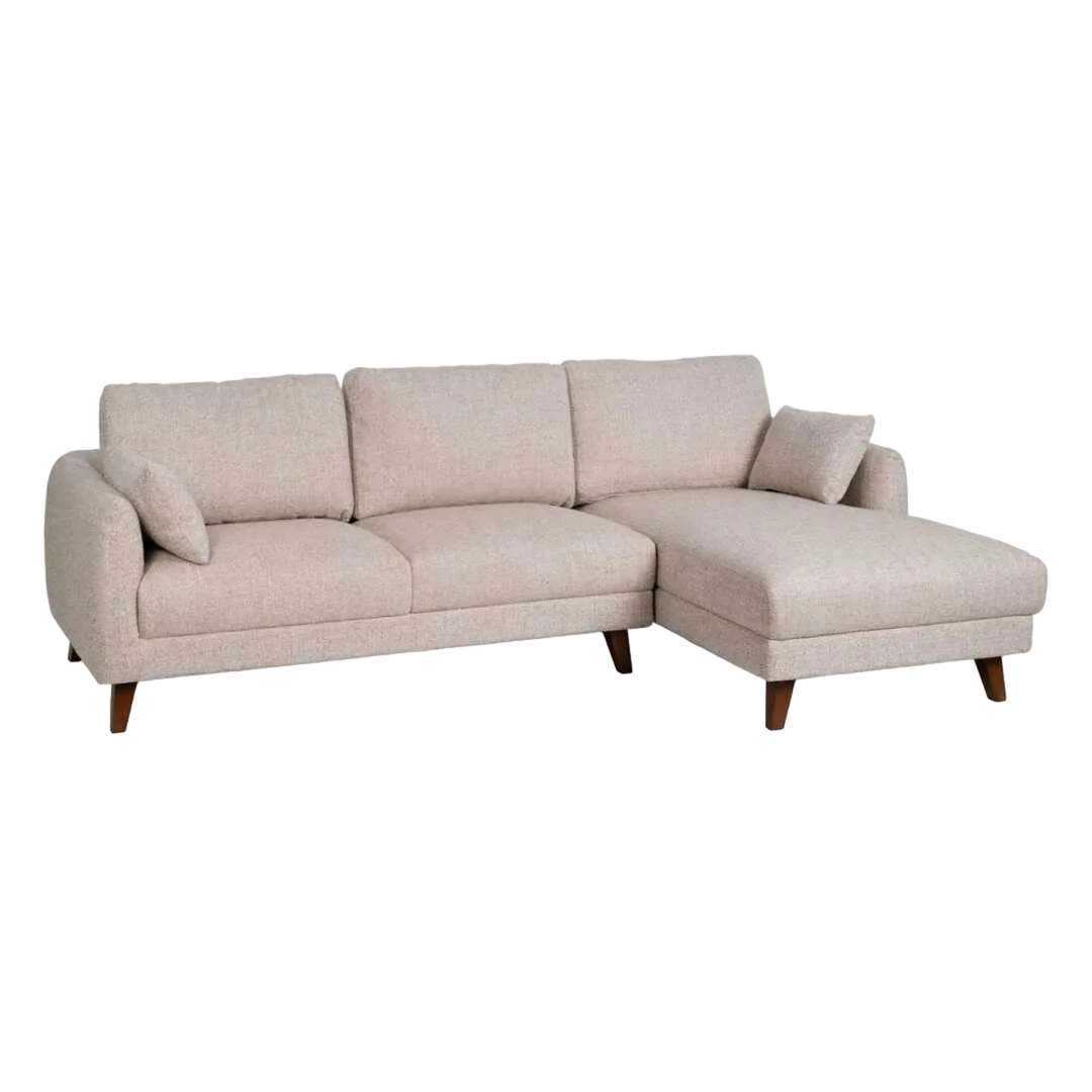 Sofá chaise longue derecha beige tejido 100% poliéster estructura madera respaldos y laterales desenfundables 240x155x86cm - Ixia - 614794IX - foto-transparente