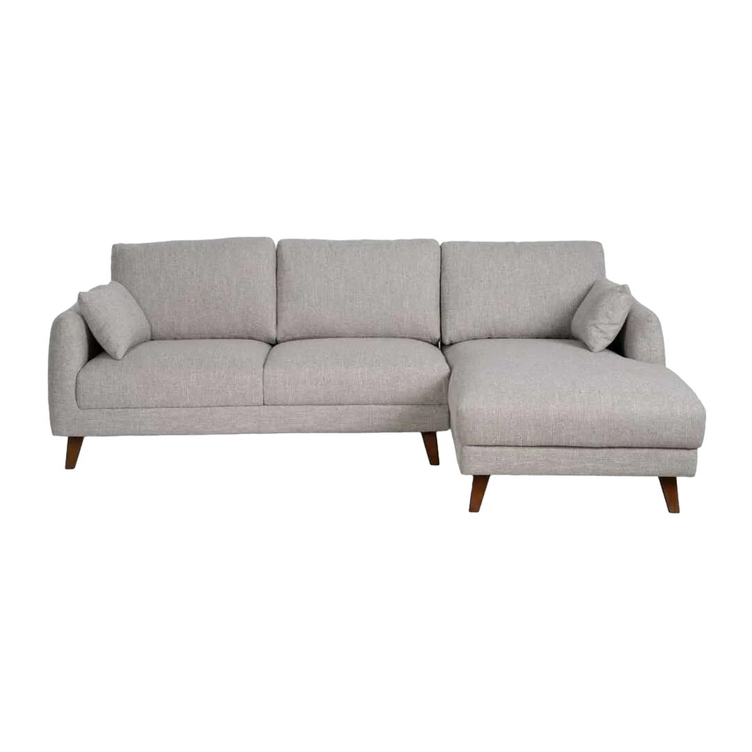 Sofá chaise longue derecho tapizado gris en tejido 100% poliéster estructura madera cojines respaldo y laterales desenfundables 240x155x86cm - Ixia - 614795IX - foto-transparente