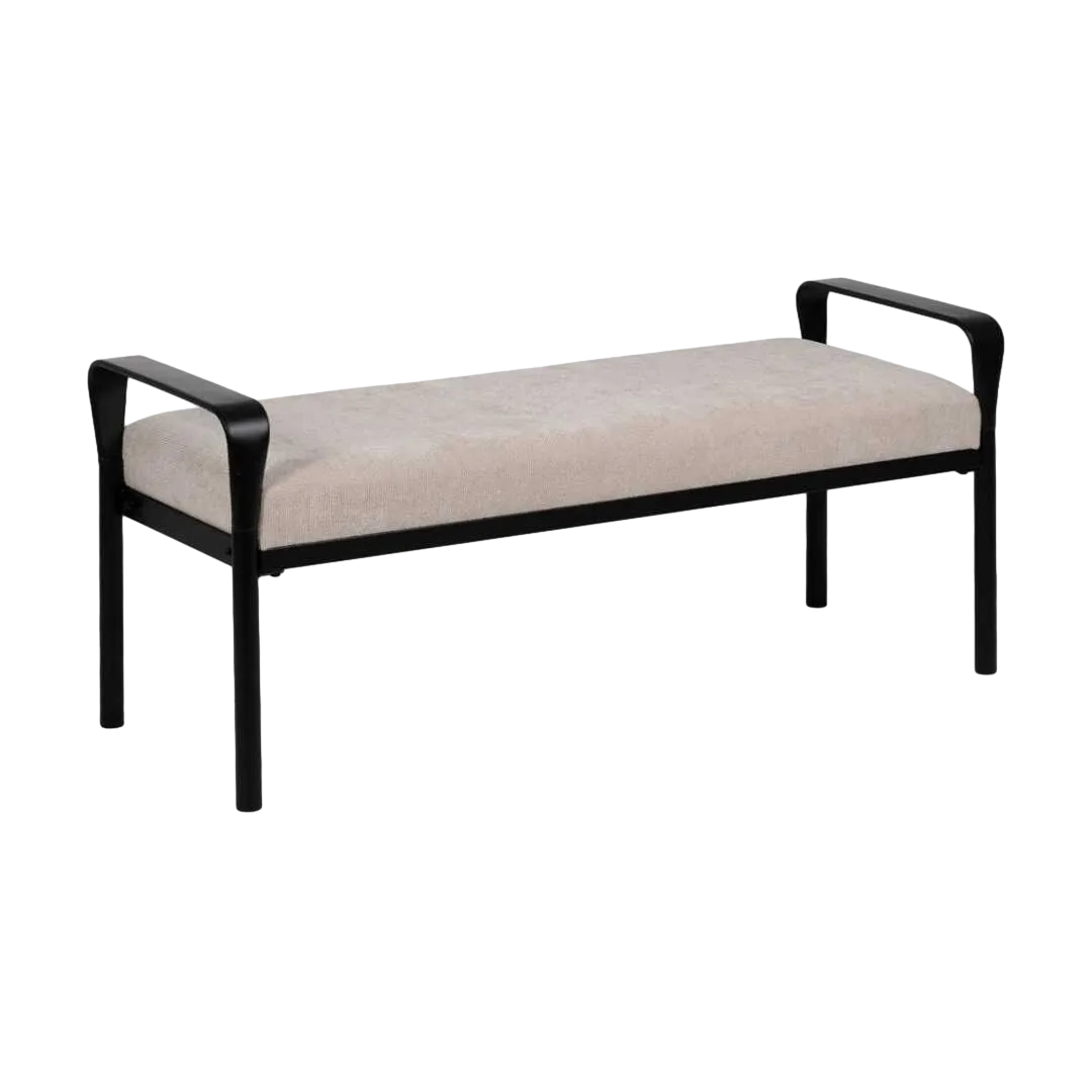 Banco beige tapizado en tejido 100% poliéster con patas de hierro 121x46x52cm - Ixia - 614800IX - foto-transparente