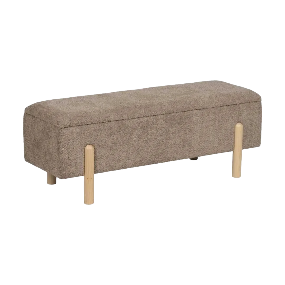 Banco baúl taupe en DM y tejido 100% poliéster con patas de pino 122x42x45cm - Ixia - 614803IX - foto-transparente