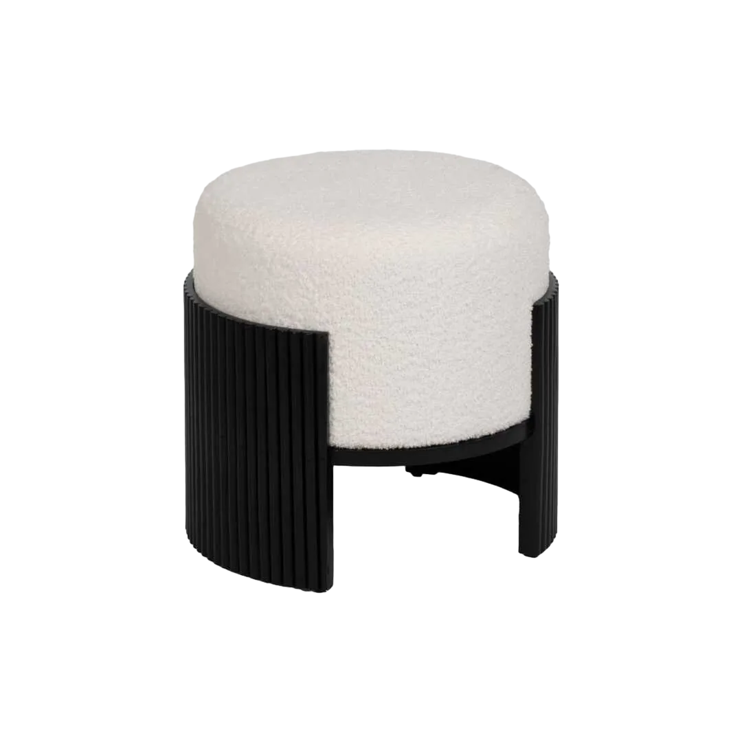 Puf blanco y negro estructura en DM tapizado en chenilla 100% poliéster patas de pino 43x43x41cm - Ixia - 614805IX - foto-transparente