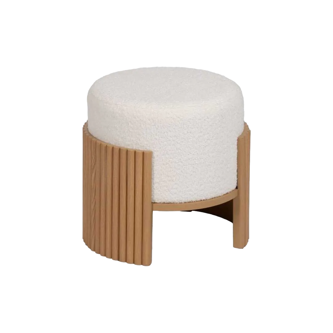 Puf blanco natural en DM tapizado en chenilla 100% poliéster con patas de pino y espuma 30mm 43x43x41cm - Ixia - 614806IX - foto-transparente