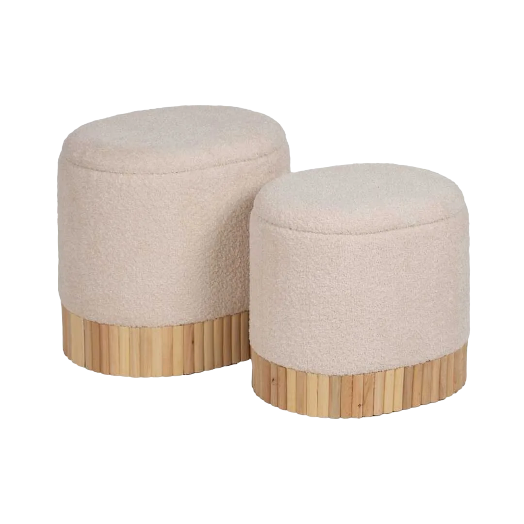 Set de 2 pufs baúl crema con estructura DM y tejido 100% poliéster 44x34x45cm - Ixia - 614807IX - foto-transparente