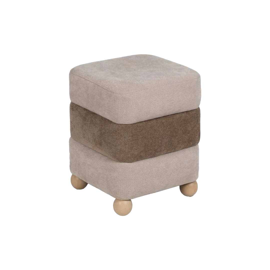 Puf beige y marrón en DM y tejido 100% poliéster con patas de pino 44x44x50cm - Ixia - 614811IX - foto-transparente