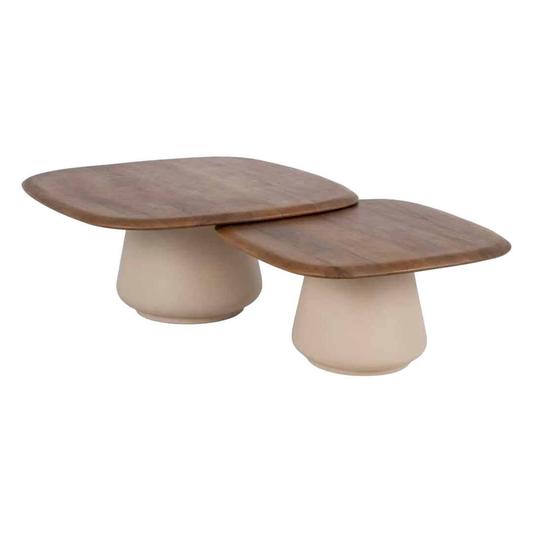 Juego de 2 mesas de centro madera de mango con estructura de metal para salón 90x90x40cm - Ixia - 614843IX - foto-transparente