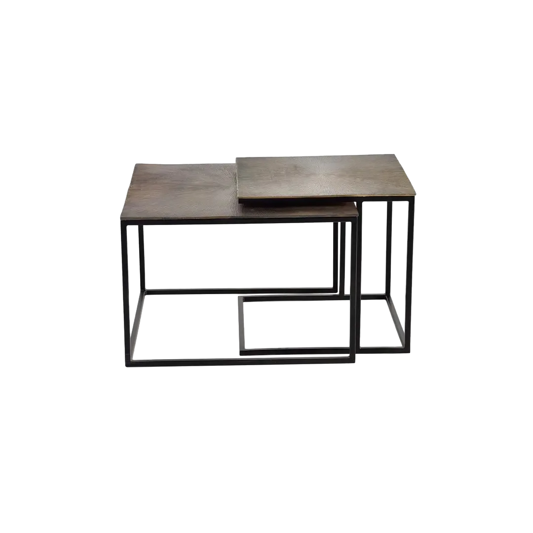 Set de 2 mesas de centro cuadradas de metal tapa en bronce base negra Grande 62. pequeña 46xGrande 62. pequeña 46xGrande 41. pequeña 45cm - Giner y Colomer - 6149GYC - foto-transparente
