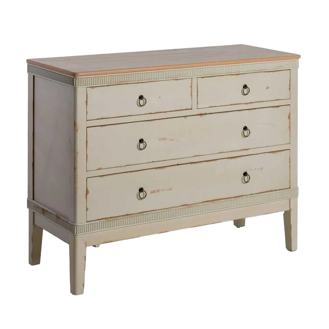 Cómoda natural crema en madera de abeto y DM con 4 cajones 115x45x90cm - Ixia - 615204IX - foto-transparente