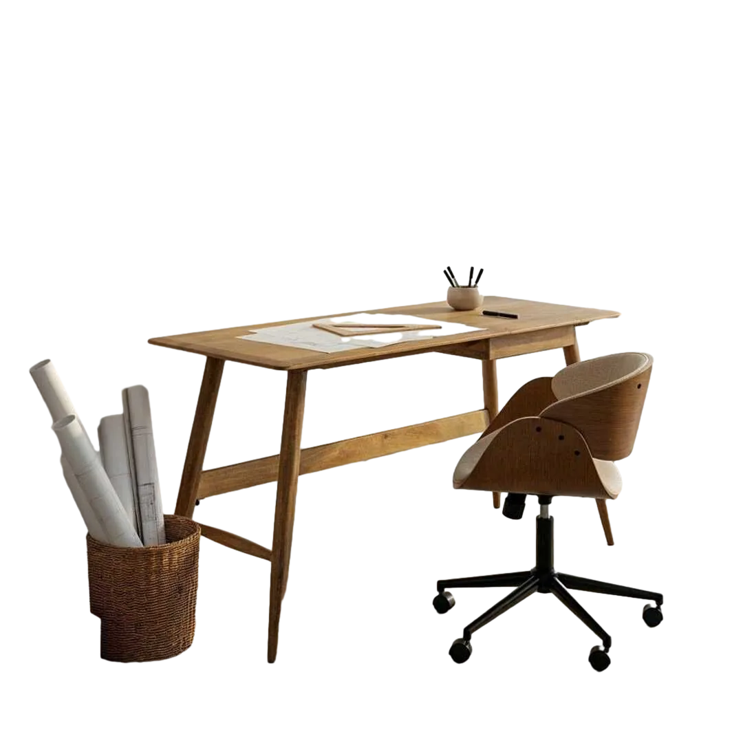 Escritorio de madera de mango para salón con cajón 150x55x75cm - Ixia - 615243IX - foto-transparente
