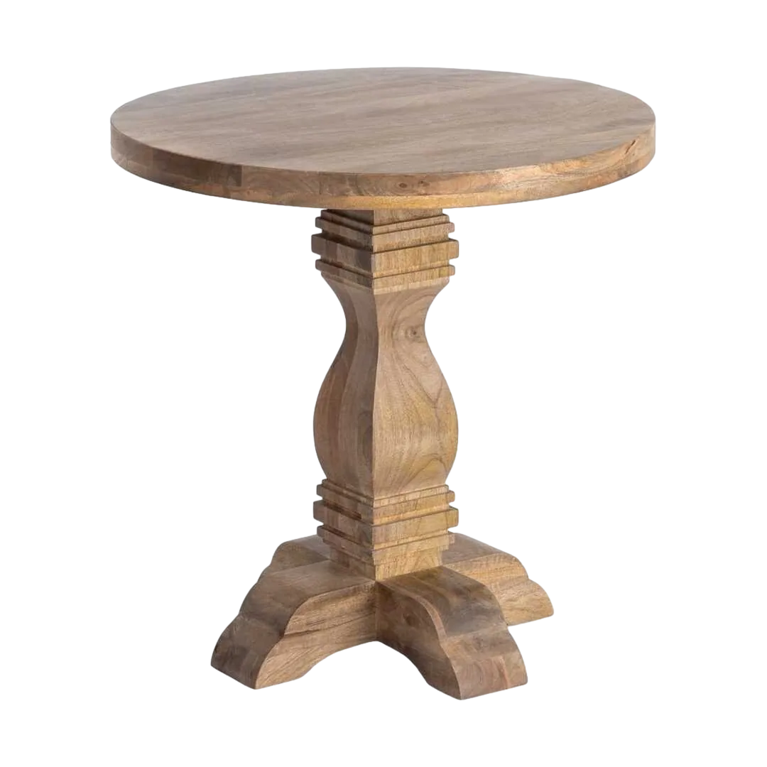Mesa auxiliar de madera de mango con tablero 4cm para salón 65x65x66cm - Ixia - 615244IX - foto-transparente