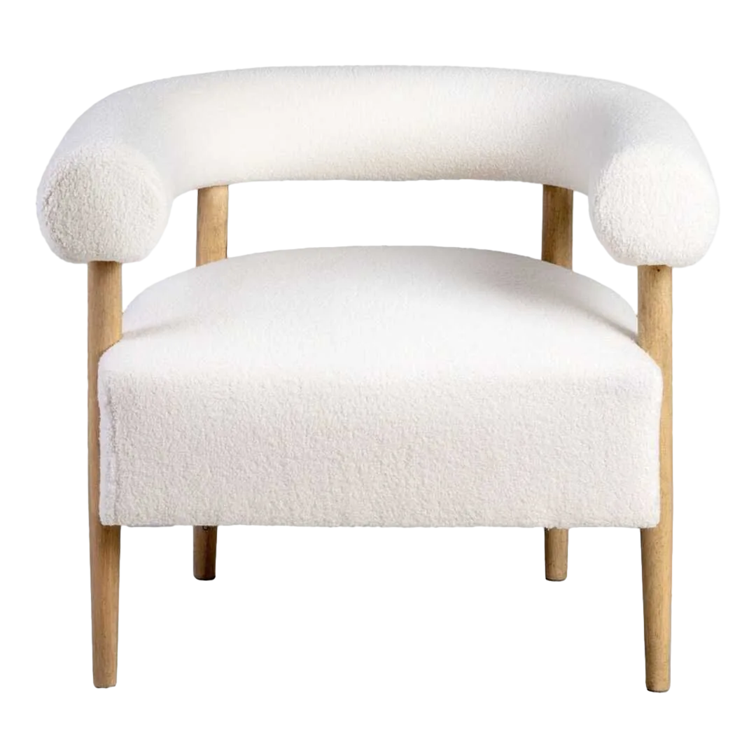 Sillón beige tapizado en tejido poliéster con estructura de plywood y patas de madera de caucho 80x67x69cm - Ixia - 615247IX - foto-transparente