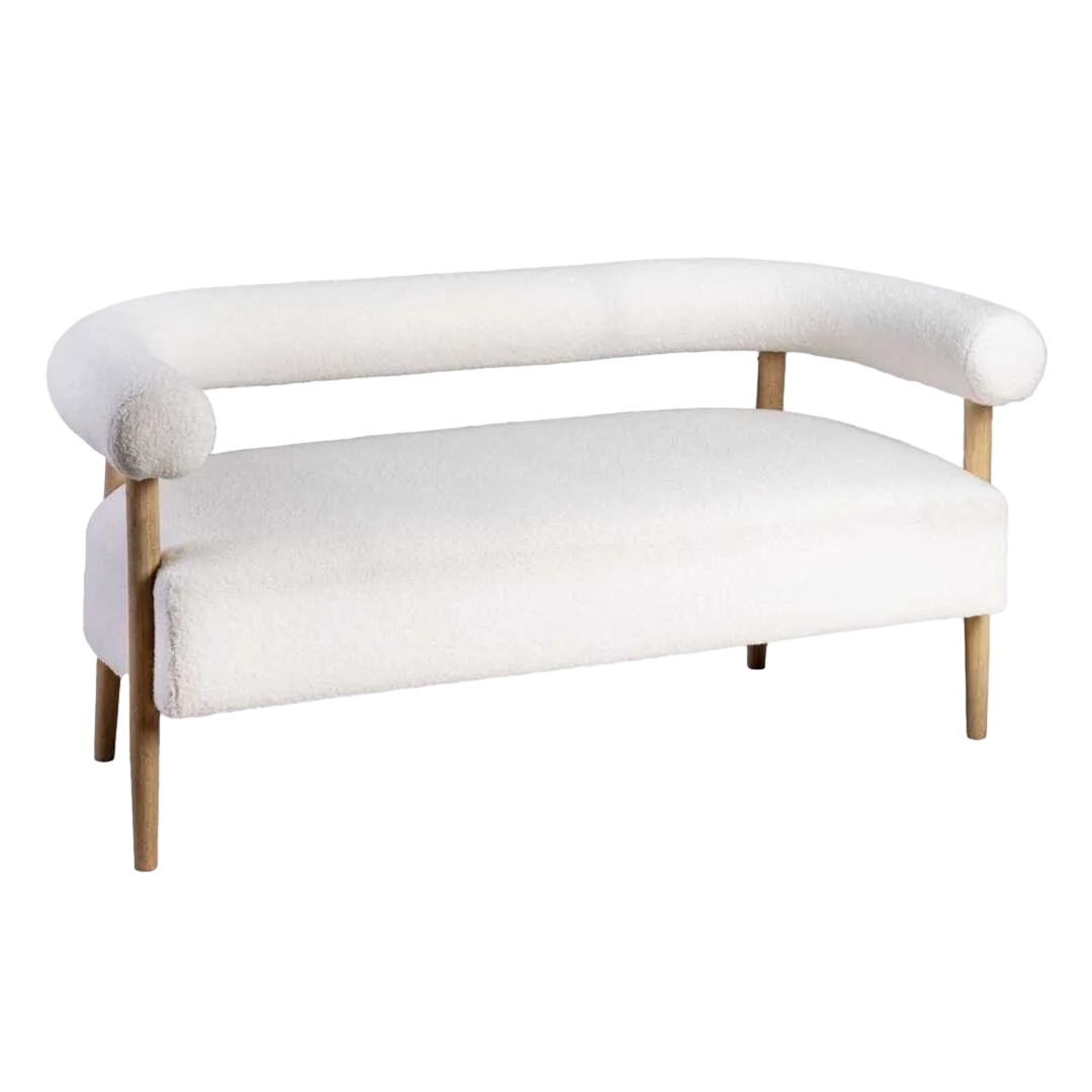 Sofá 2 plazas tapizado en tejido beige con patas de madera 143x67x69cm - Ixia - 615248IX - foto-transparente