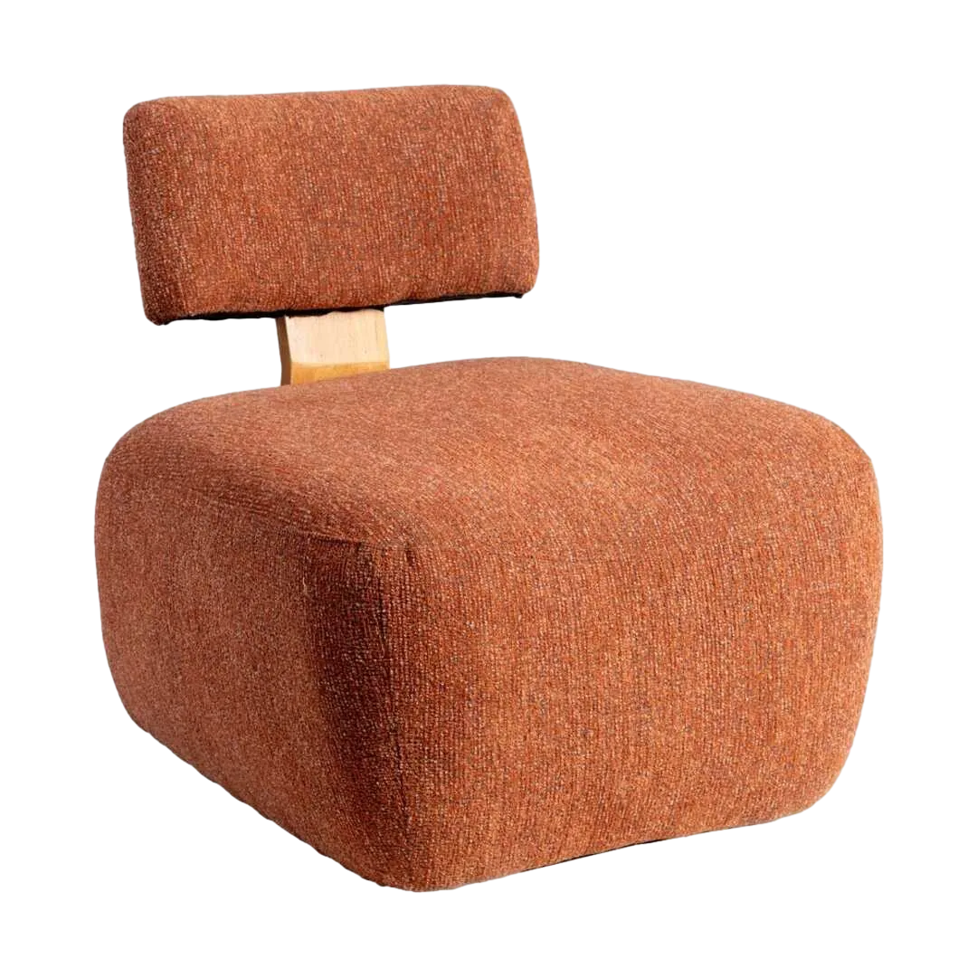 Sillón jaspeado teja en tejido poliéster con patas de madera de caucho y relleno foam PU 60x72x64.50cm - Ixia - 615253IX - foto-transparente