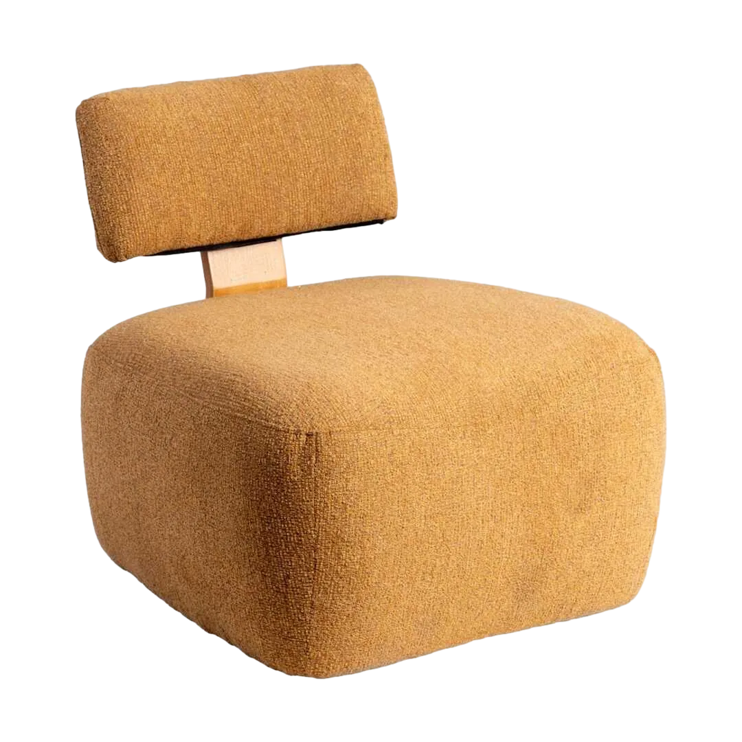 Sillón jaspeado mostaza tapizado en poliéster con patas de madera de caucho 60x72x64.50cm - Ixia - 615254IX - foto-transparente