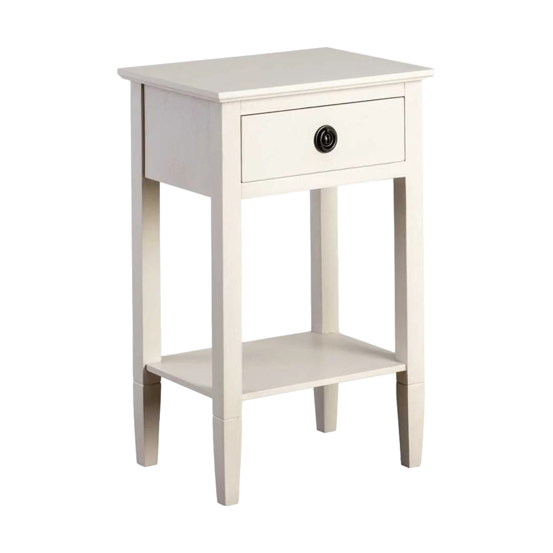Mesita auxiliar gris claro en DM con cajón y estructura de pino 40x30x61cm - Ixia - 615272IX - foto-transparente