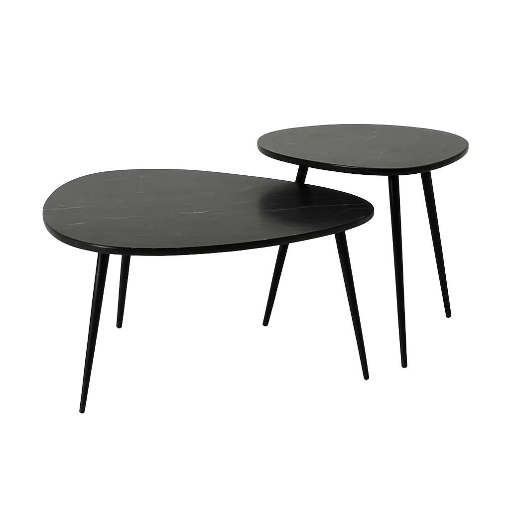 Conjunto de 2 mesas de centro en mármol negro y hierro 87x81x41cm - Ixia - 615297IX - foto-transparente