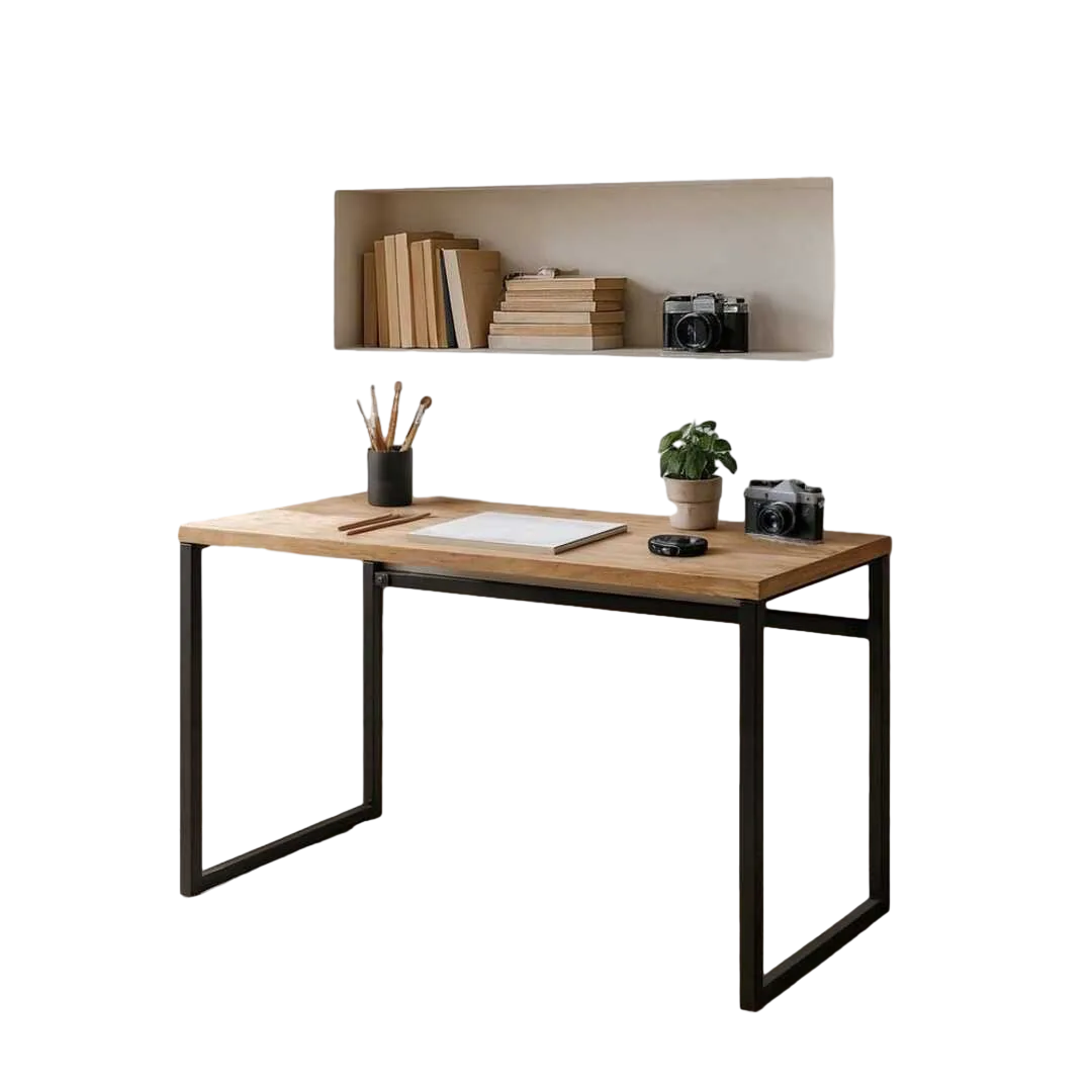 Escritorio de madera de mango y hierro color natural 120x60x76cm - Ixia - 615299IX - foto-transparente