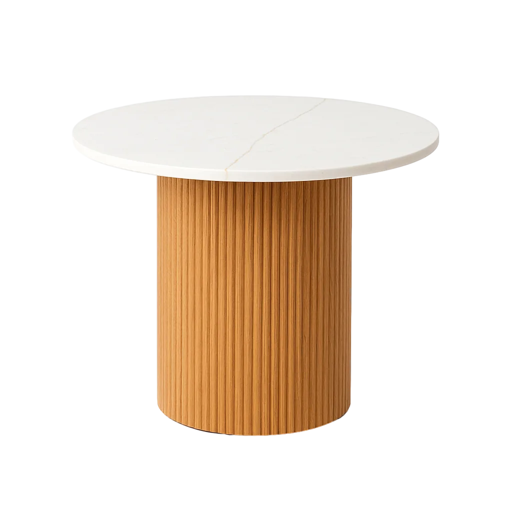 Mesa de comedor blanco natural en piedra sinterizada con patas de DM 110x110x76cm - Ixia - 615316IX - foto-transparente