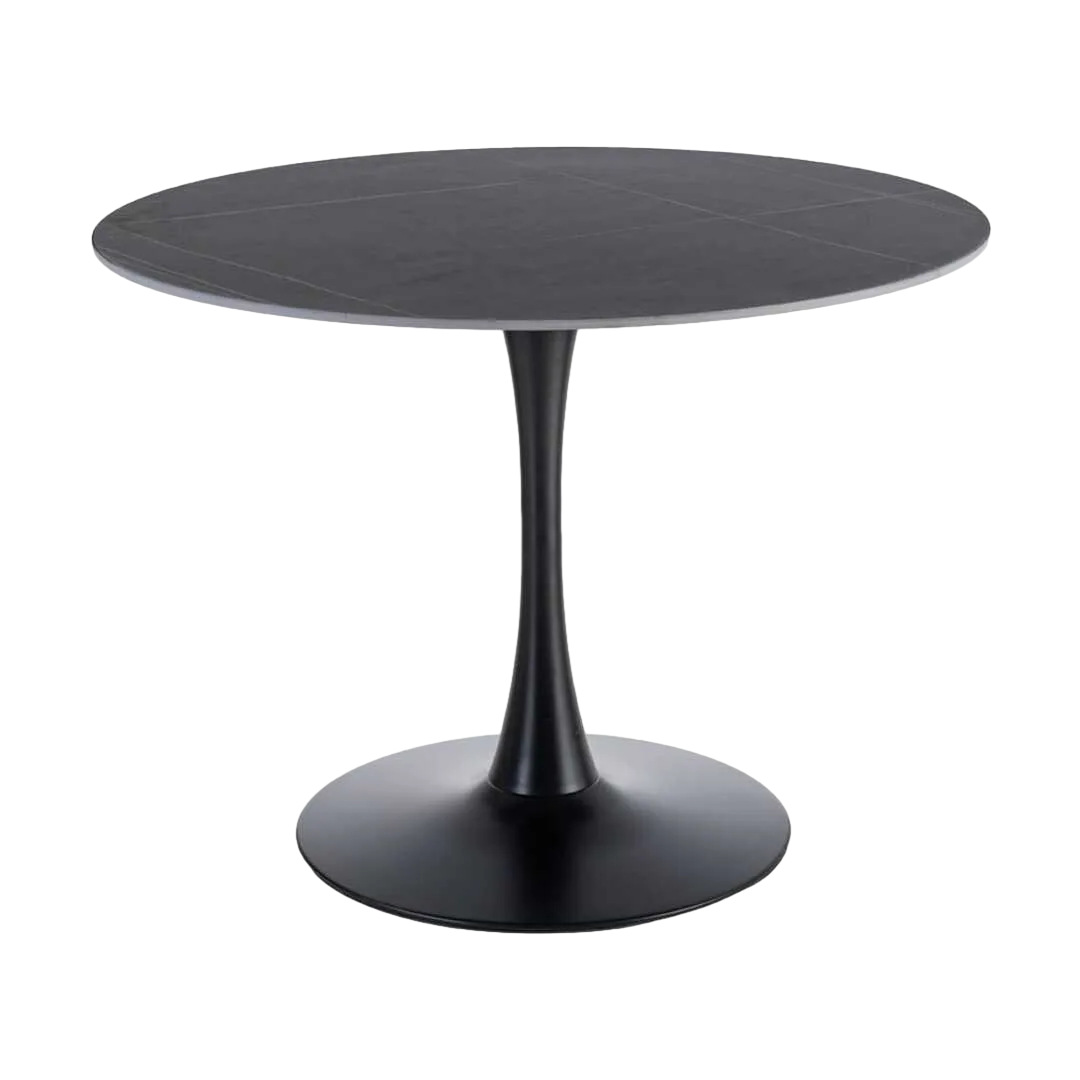 Mesa de comedor negra en piedra sinterizada con base de hierro 100x100x75cm - Ixia - 615321IX - foto-transparente
