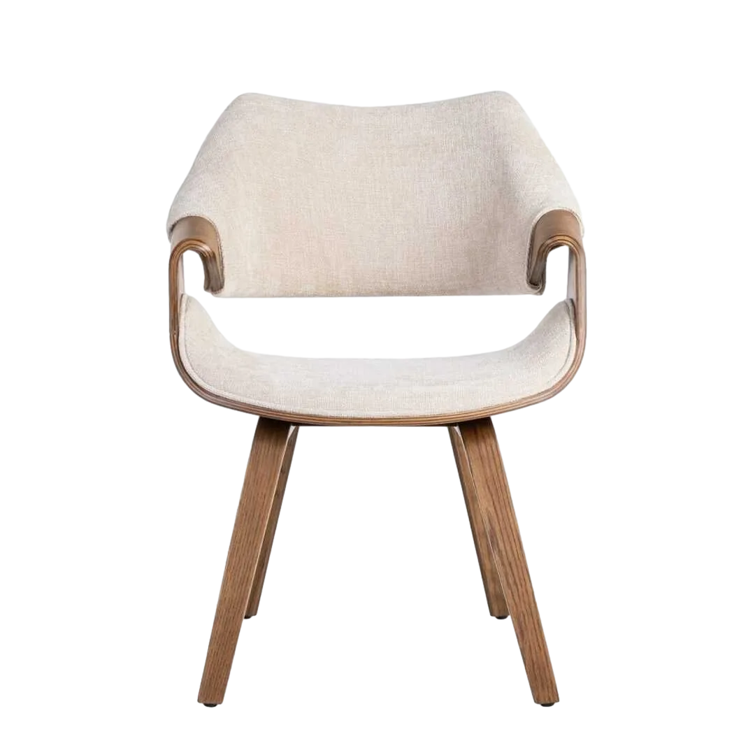 Silla tapizada crema y marrón en tejido y madera de haya 61x56x82cm - Ixia - 615339IX - foto-transparente