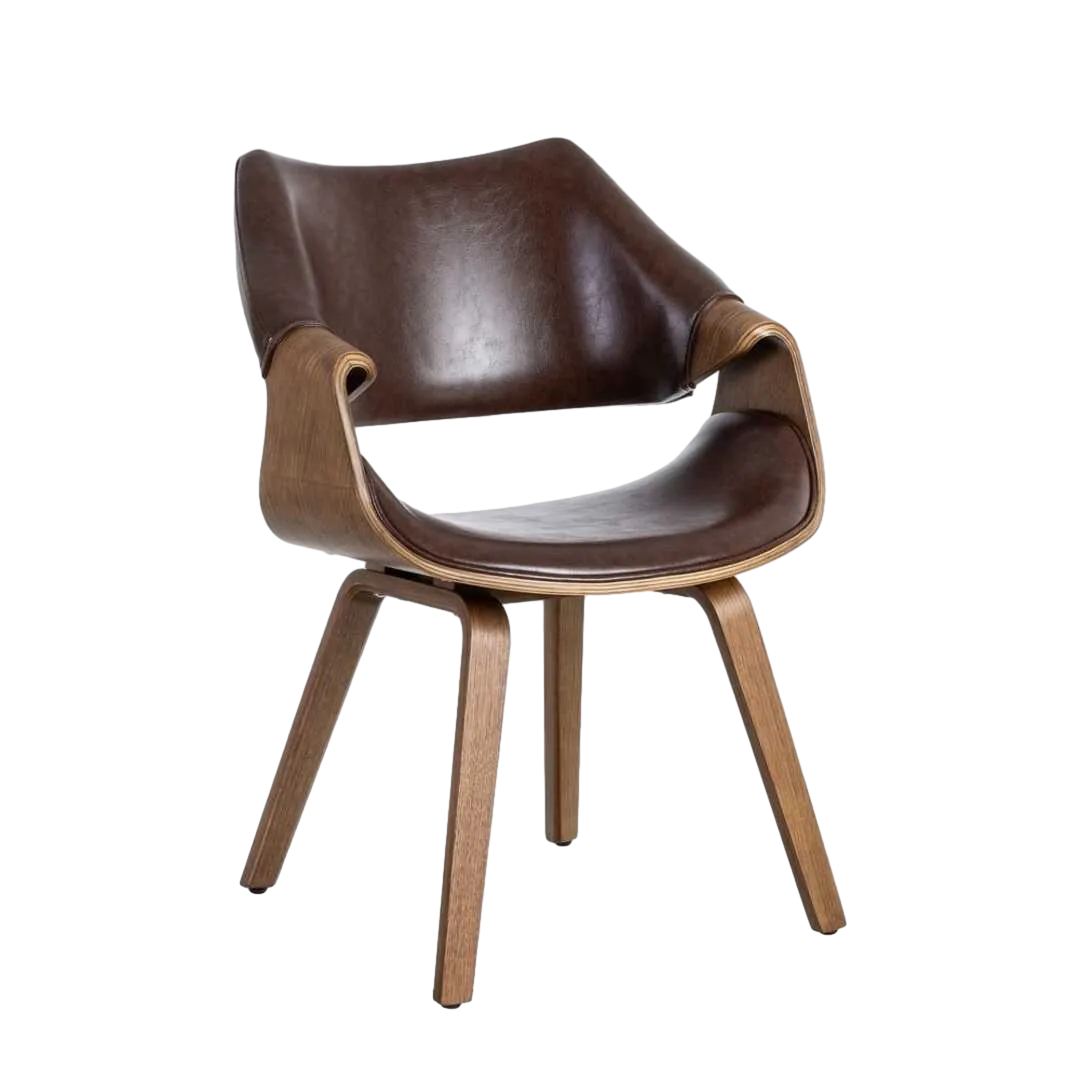 Silla marrón en madera y símil piel 61x56x82cm - Ixia - 615340IX - foto-transparente