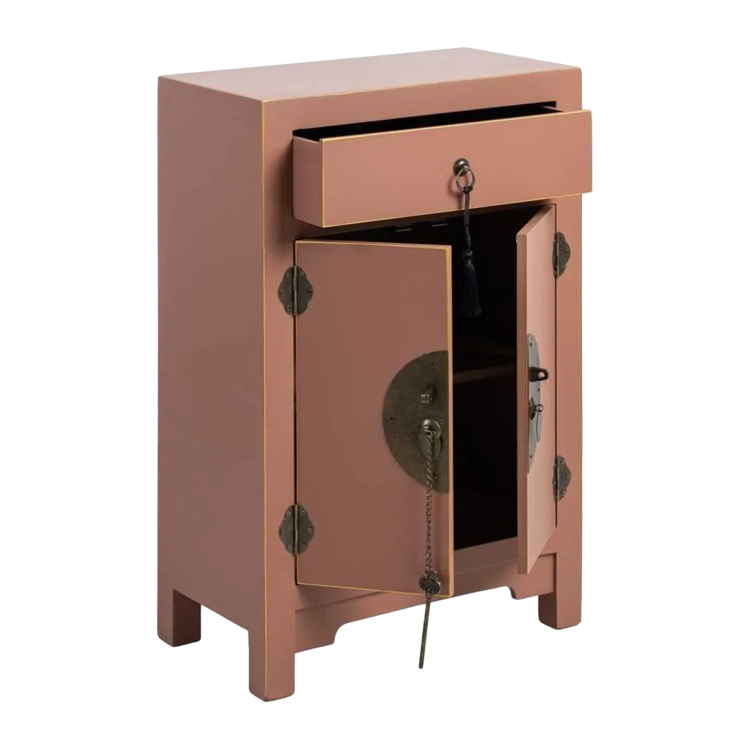 Mesita auxiliar en DM color moka con cajón y balda interior 45x26x69cm - Ixia - 615358IX - foto-transparente