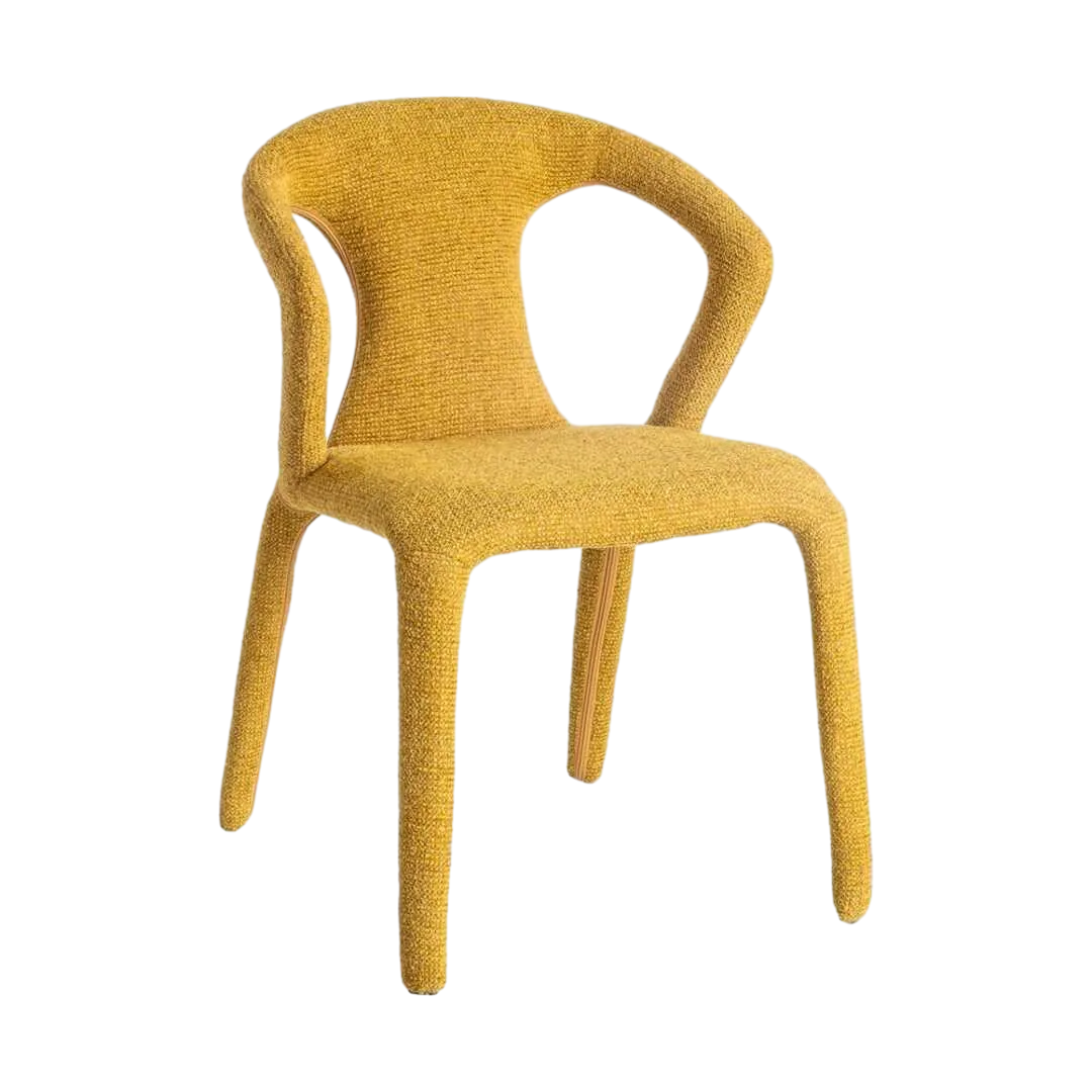 Silla tapizada jaspeada mostaza en tejido contract con estructura metálica 52.50x59x79cm - Ixia - 615369IX - foto-transparente