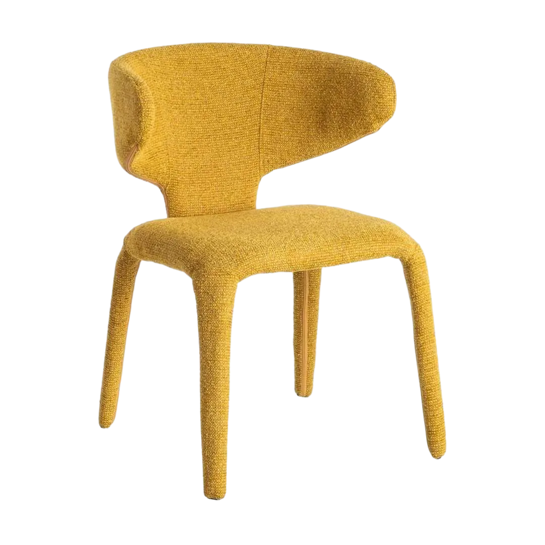 Silla tapizada jaspeada en tejido mostaza con estructura metálica 58x60x81cm - Ixia - 615373IX - foto-transparente