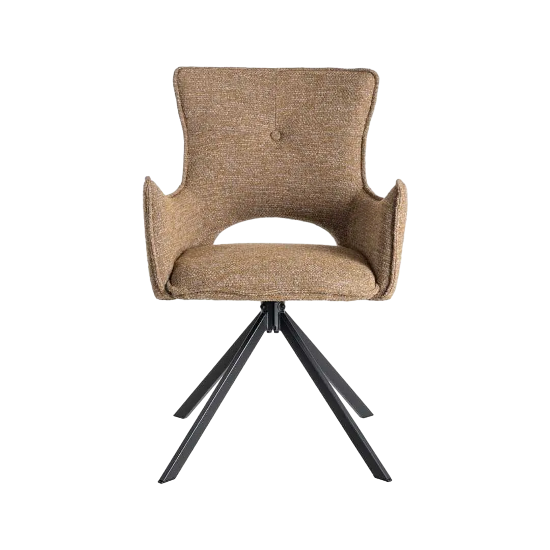 Silla beige tapizada en tejido y estructura metálica con reposabrazos 58.50x60x86.50cm - Ixia - 615387IX - foto-transparente