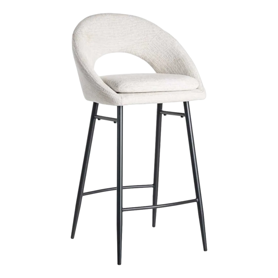 Taburete tapizado crema en tejido 100% poliéster con cojín desenfundable y patas hierro negro 53x48x100cm - Ixia - 615398IX - foto-transparente